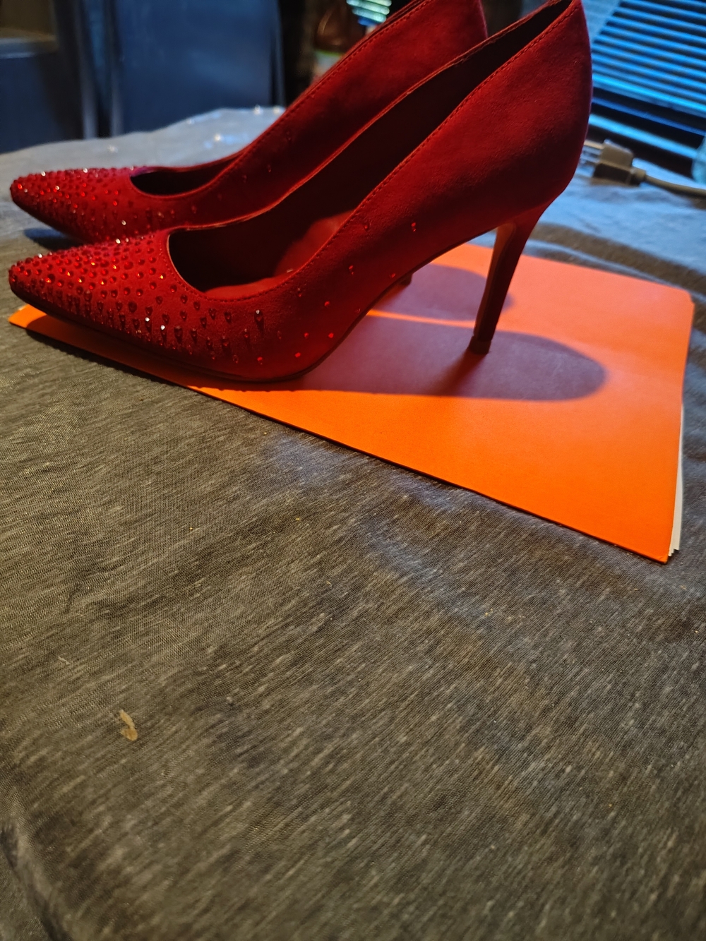 Red Crystal-Embellished Women's Pointed Toe Heels
